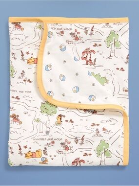 Old Navy Winnie the Pooh Yellow Trim Cotton Baby Blanket